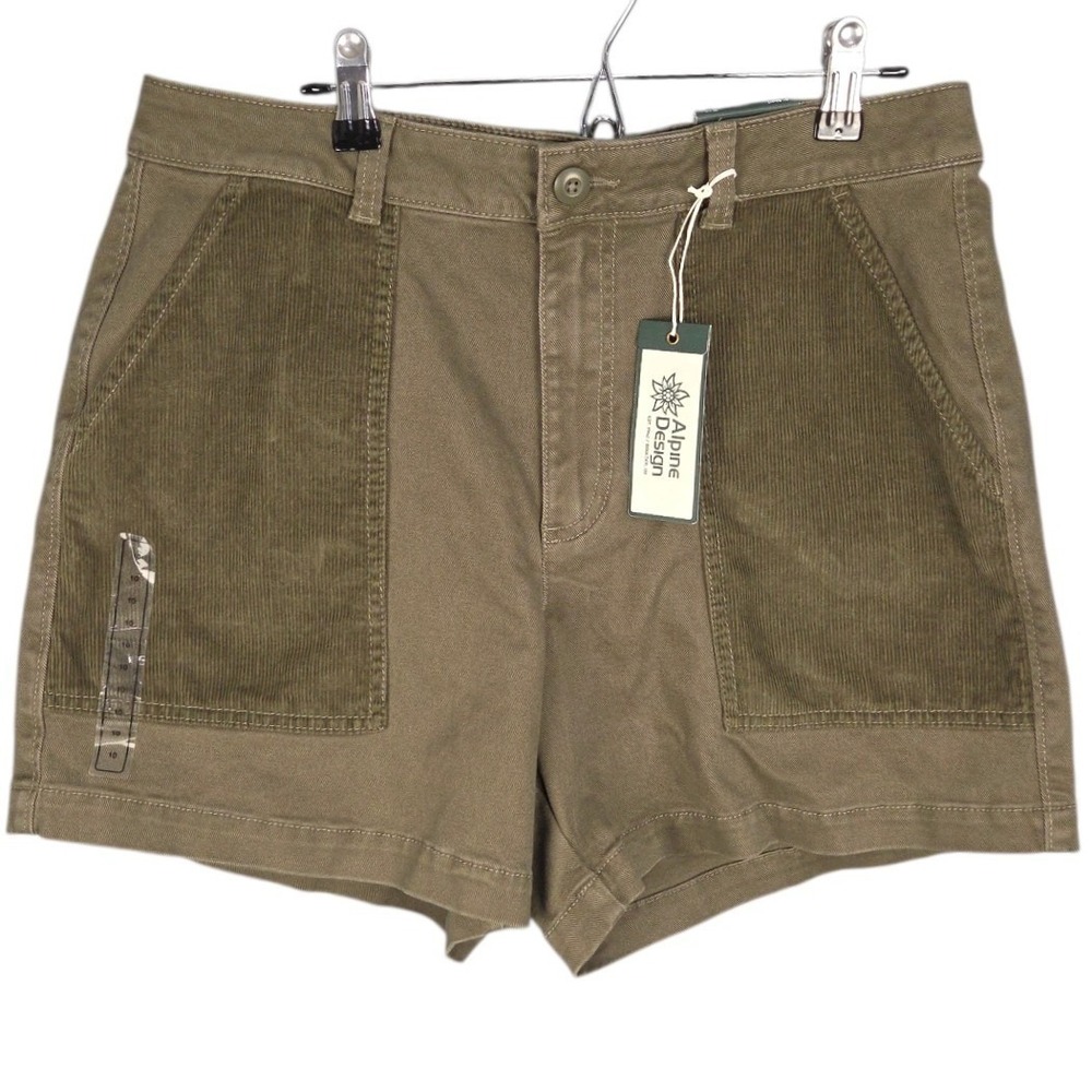 Alpine Design Shorts Womens Size 10 Olive Green High Rise 5" Corduroy Patch NWT